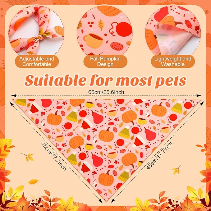 Abbylike 50 Pcs Fall Dog Bandanas Bulk Pumpkin Bandanas for Dogs Triangle Kerchief Bibs Scarf for Small Medium Large Pets Autumn Thanksgiving Costume Accessories, 25 Styles (25.6 x 17.7 x 17.7 Inch)