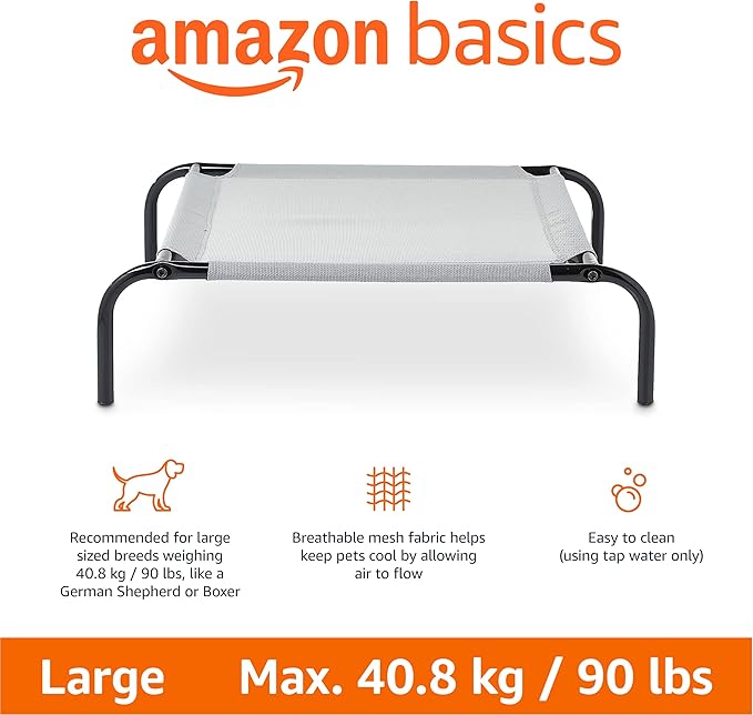 Amazon Basics Cooling Breathable Elevated Dog Bed with Metal Frame for Large Dogs, 51 x 31 x 8 Inch, Grey