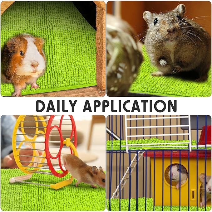 Amylove 4 Pcs Guinea Pig Cage Liner Guinea Pig Bedding Washable Fleece Pee Pads Reusable Small Animals Training Mat Small Animal Sleeping Bed for Bunny Hamster(Green,16 x 24 Inch)
