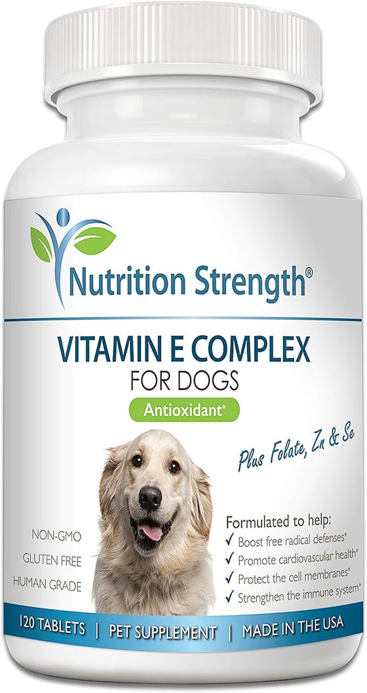 Vitamin E for Dogs, Promote Cardiovascular Health, Support Cell Membranes, Vitamin E Complex to Boost Dog Immune System Plus Zinc, Selenium, Folate, Salmon Oil, 120 Chewable Tablets