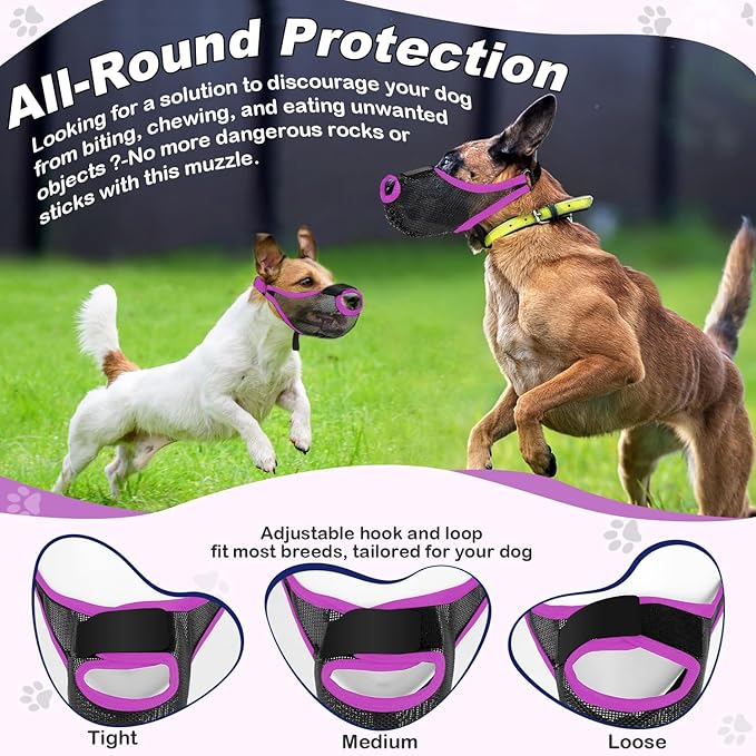 Dog Muzzle, Soft Air Mesh Muzzle for Small Medium Large Dogs Anti Biting Barking Chewing Scavenging, Breathable Adjustable Loop Pets Muzzle with Front Opening Design Allows Panting Drinking(Purple,XL)