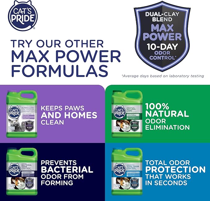 Cat's Pride Max Power: Natural Care - Up to 10 Days of Powerful Odor Control - 100% Natural Odor Elimination - Hypoallergenic - 99% Dust Free - Multi-Cat Clumping Litter, Unscented, 15 Pounds