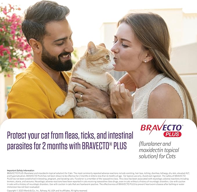 BRAVECTO PLUS Topical Solution for Cats, Flea, Tick & Heartworm, 2 Months Supply, 13.8-27.5 lbs., Purple Box