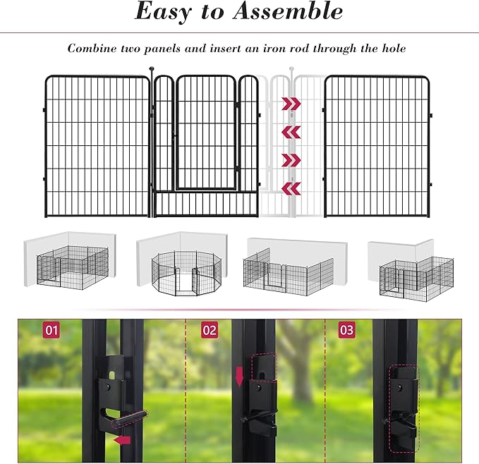 Dog Playpen 40 inch 10 Panels Indoor Dog Pen for Large/Medium/Small Dogs Heavy Duty Metal Dog Fence Outdoor for Yard, Puppy Playpen with Door Portable Pet Fence for RV Camping Yard