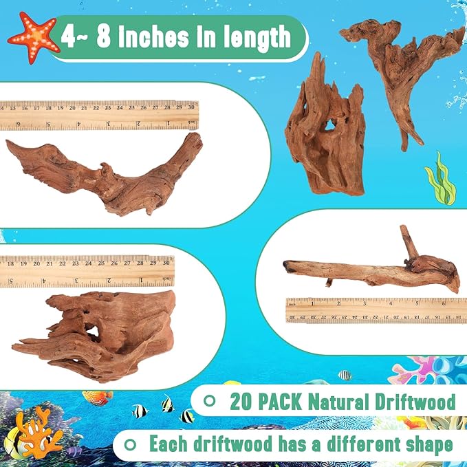 Suzile 20 Pcs Small Natural Coral Driftwood for Aquarium 4-7 Inches Driftwood Assorted Shapes Reptile Terrarium Decor Drift Wooden Branch for Fish Tank Aquarium Decoration