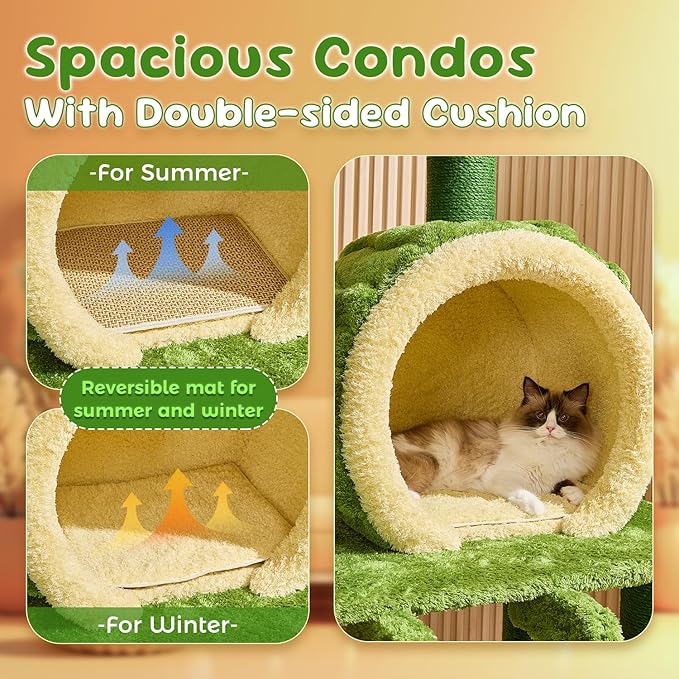 80.3'' Modern Cat Tree, Tall Cat Tower for Indoor Cats Adults, Luxury Climb Tower with Scratching Post, Heavy Duty Cat Condo with Ladder, Toys, Double Sided Mat, Lotus Perch for Multi-Cat Families