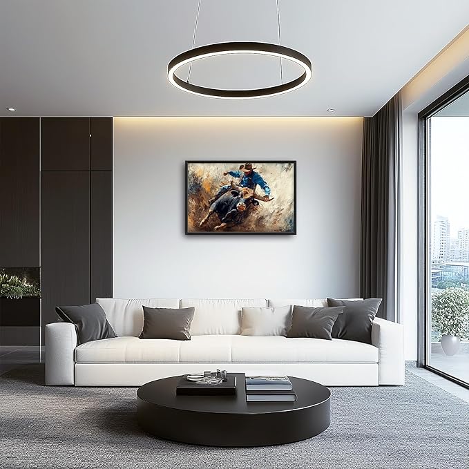 Framed Large Western Cowboy Wall Art, Oversized Rustic Cow Wall Decor for Living Room, Dusty Canvas Painting Pictures Vintage Artwork Home Decoration for Living Room Bedroom Office 36"x24"