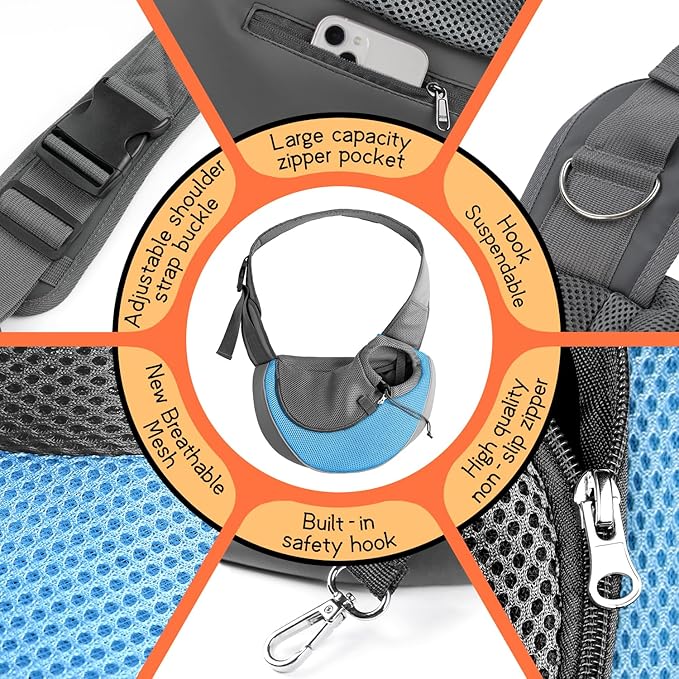 YUDODO Pet Dog Sling Carrier Breathable Mesh Travel Safe Sling Bag Carrier for Dogs Cats