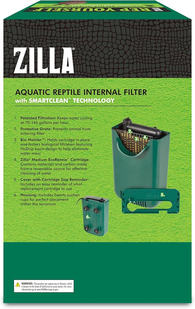 Zilla Aquatic Reptile Internal Filter with SmartClean Technology, for Turtles and Aquatic Reptiles, Medium