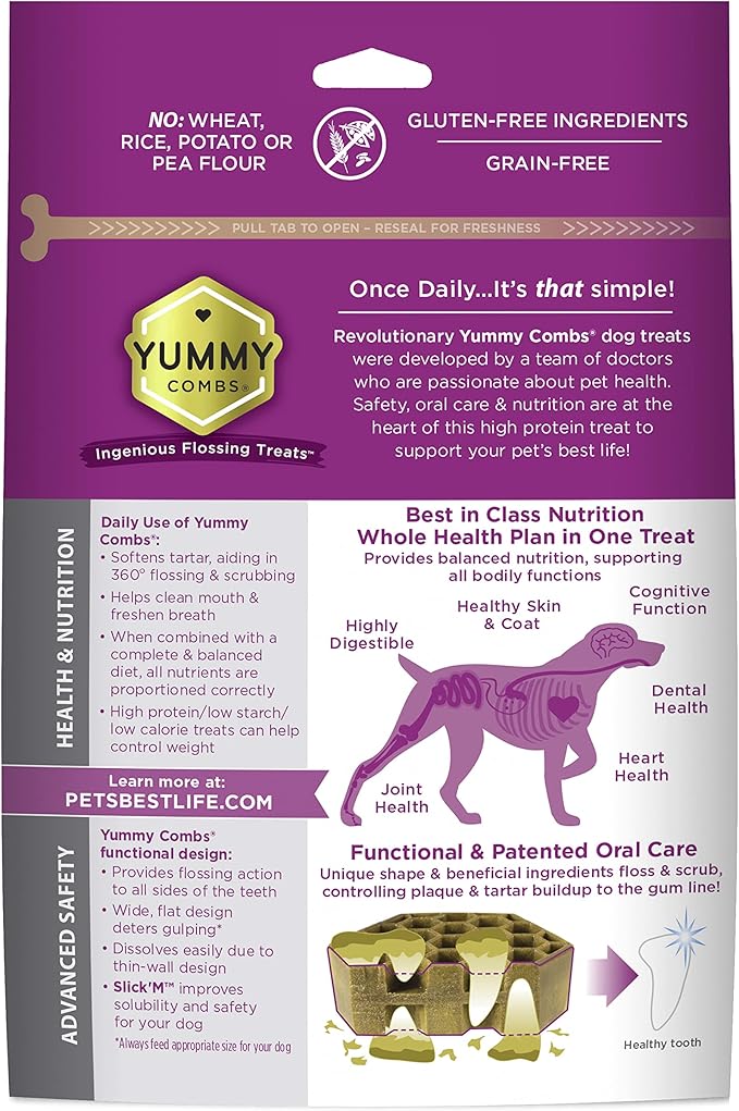 Dog Dental Treats – Vet VOHC Approved – Delicious Chicken Protein – Removes Tartar with Cleaning Comb Shape – Dental Dog Treats for Large Dogs (12oz, 9 Count)