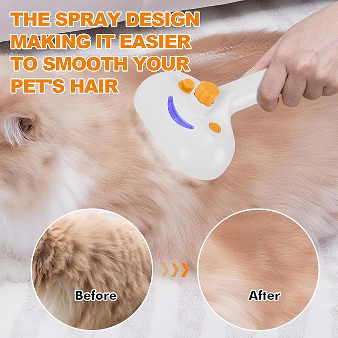 Pet Steam Brush for Cats and Dogs, 4-in-1 Spray Hair Removal Comb, Cat Brush for Shedding and Grooming for Long & Short Haired Pets