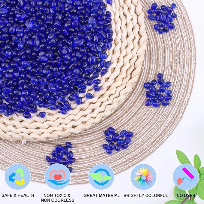 Keedolla 15 Oz Aquarium Glass Marbles Fish Tank Rocks, Decorative Glass Pebbles Gemstones for Aquarium Gravel Fish Tank Stones Vase Fillers DIY Crafts - Cobalt Blue