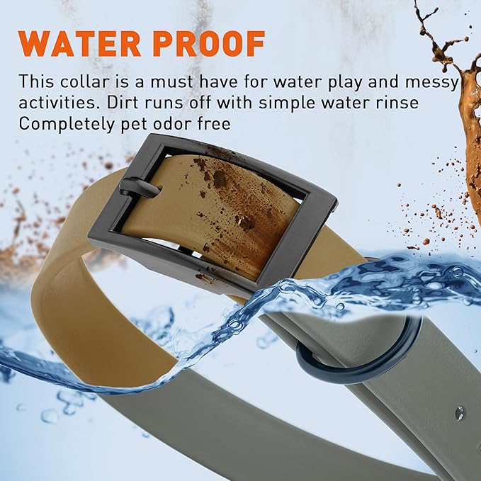 Dogline Biothane Waterproof Dog Collar Strong Coated Nylon Webbing with Black Hardware Odor- Proof for Easy Care Easy to Clean High Performance Fits Small Medium or Large Dogs, Coyote Brown