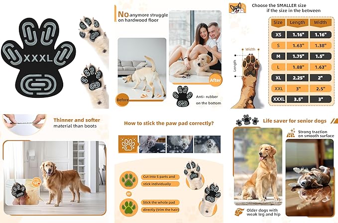 Anti-Slip Dog Paw Protector Pads for Senior Dogs, Dog Paw Adhesive Pads on Hardwood Floor,Senior Pets Essentials with Strong Traction,Puppy Grippers,12 Sets 48 pc S