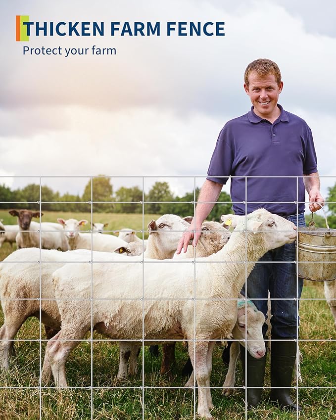 9GA Thickened Heavy Duty Cattle Farm Fence, 4ft x 328ft Galvanized Goat Deer Fence, Heavy Zinc Coating Hog Wire Fencing for Farm Livestock Animals Protection