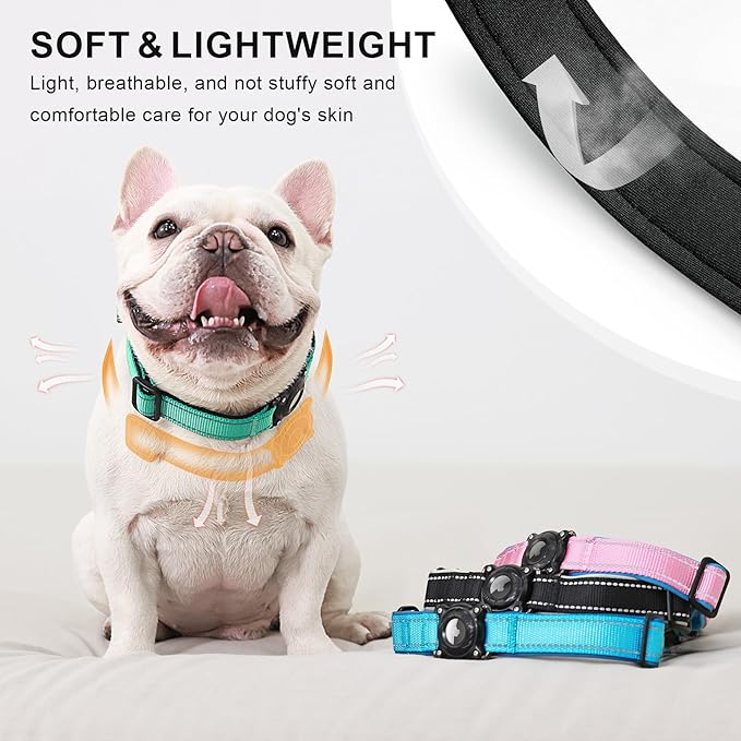 Airtag Dog Collar with Martingale Design, IP68 Waterproof Air Tag Collar Holder, Adjustable Reflective Soft Padded Nylon Dog Collar for Large Medium Small Dogs