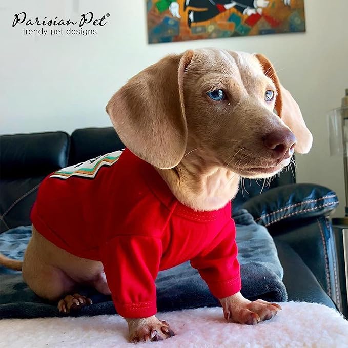 Parisian Pet Dog Shirt - Embroidered “I Put Ketchup on My Treats“ - 100% Cotton and Polyester Dog Clothes - Sleeved, Lightweight Costume for Dogs - Red Dog Shirts for Large Dogs - Pet Costumes - XL