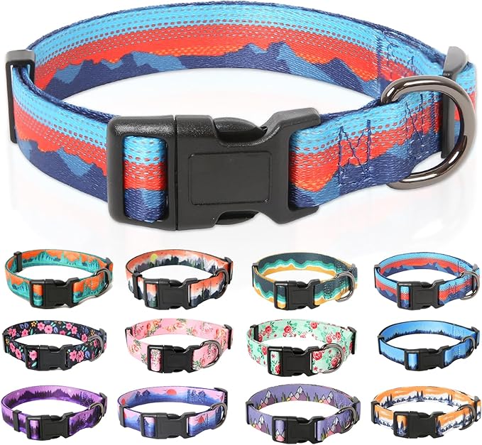HEELE Dog Collar, Adjustable Soft Dog Collar for Small Medium Large Dogs,Floral Patterned Puppy Collars with Quick Release Buckle M Length 13.39''-20.87''