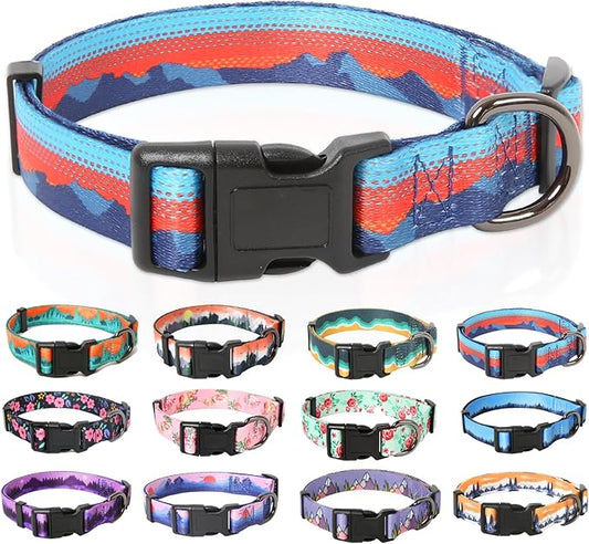 HEELE Dog Collar, Adjustable Soft Dog Collar for Small Medium Large Dogs,Floral Patterned Puppy Collars with Quick Release Buckle S Length 9.84''-14.96'