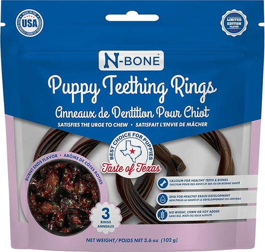N-Bone Puppy Teething Rings Taste of Texas Burnt Ends Flavor 3 Count