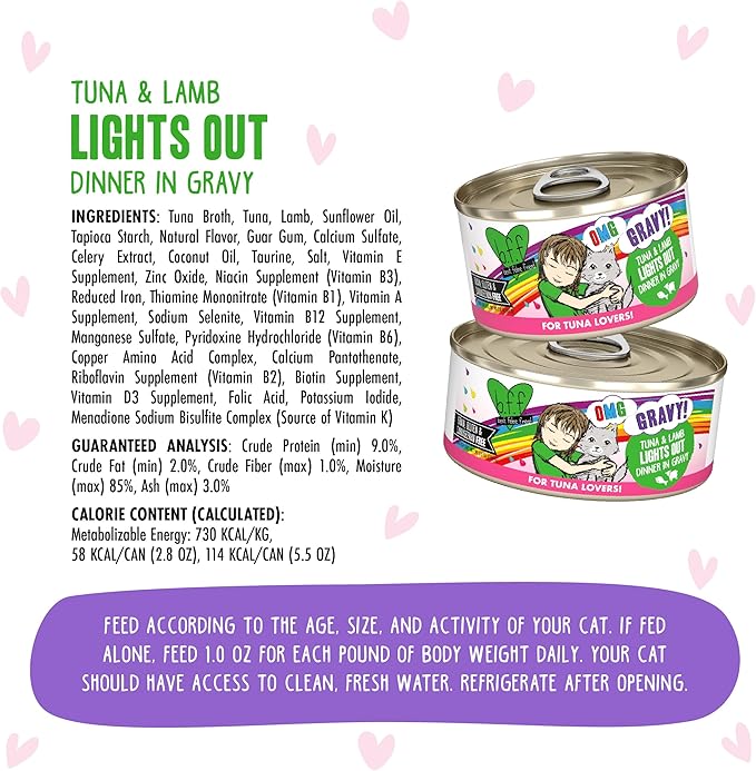 B.F.F. OMG - Best Feline Friend Oh My Gravy!, Tuna & Lamb Lights Out with Tuna & Lamb, 5.5oz Can (Pack of 8)