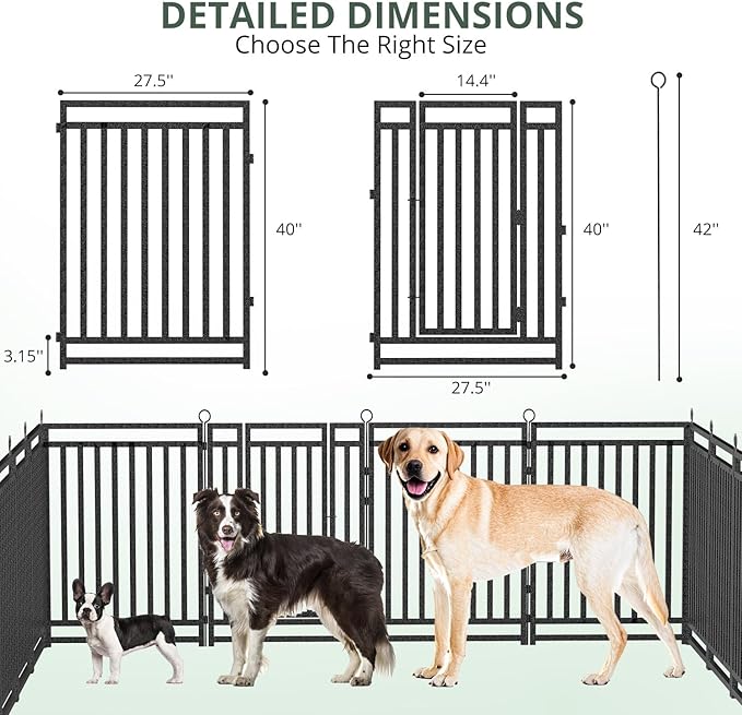 Dog Fence Outdoor Indoor, 40" Inch Height 40 Panels Dog Playpen for Large/Medium/Small Dogs Metal Dog Pen for Yard Camping and RV | Black-Silver