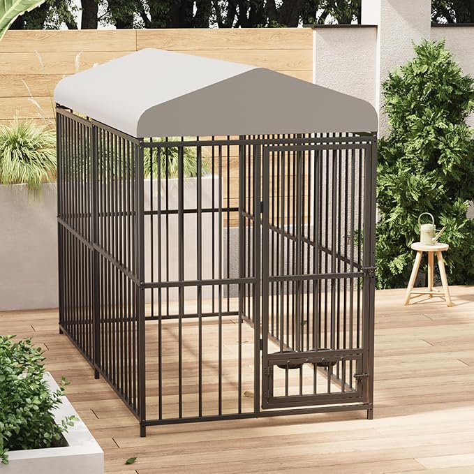 8x4x6 FT Outdoor Dog Kennel,Heavy-Duty Enclosures Outside with UV-Resistant Waterproof Roof Cover and Lock,for Medium and Large Dogs,Easy Assembly