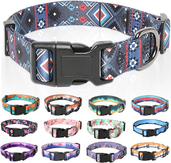 HEELE Dog Collar, Adjustable Soft Dog Collar for Small Medium Large Dogs,Floral Patterned Puppy Collars with Quick Release Buckle M Length 13.39''-20.87''