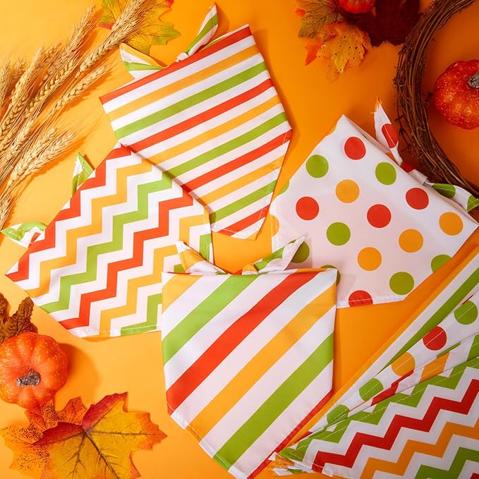 48 Pieces Fall Dog Bandanas Bulk Colorful Autumn Bandanas for Dogs with Polka Dot Stripe Wave Patterns for Pets Doggies Fall Autumn Thanksgiving Party Costume Accessories