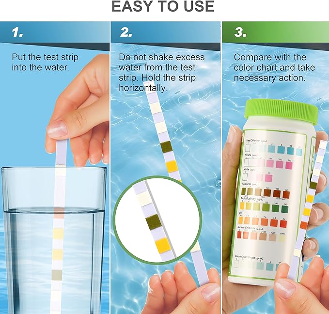 AAwipes Aquarium Ammonia Test Strips 8-in-1 |100 Strips | Quick & Accurate Water Testing for Freshwater & Saltwater Tanks -Test pH, Carbonate, Alkalinity, Hardness, Chlorine, Nitrite, etc. (K02-100)