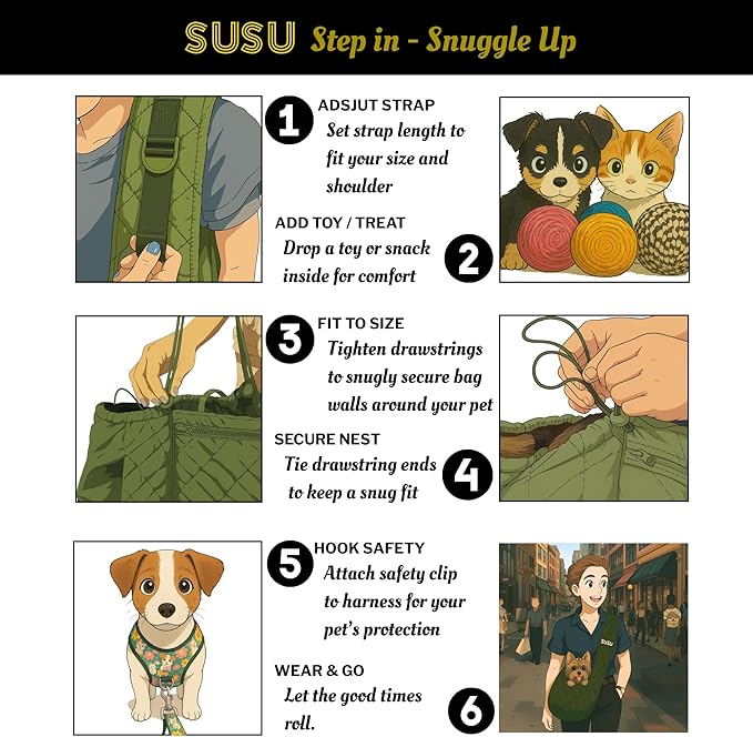 Small Dog Carrier Sling – Olive Green Hands‑Free 2‑in‑1 Sling & Handheld Carrier for Dogs up to 10 lbs, Parachute‑Grade Rip‑Stop Nylon, 4″ Padded Strap, Safety Tether & Pockets