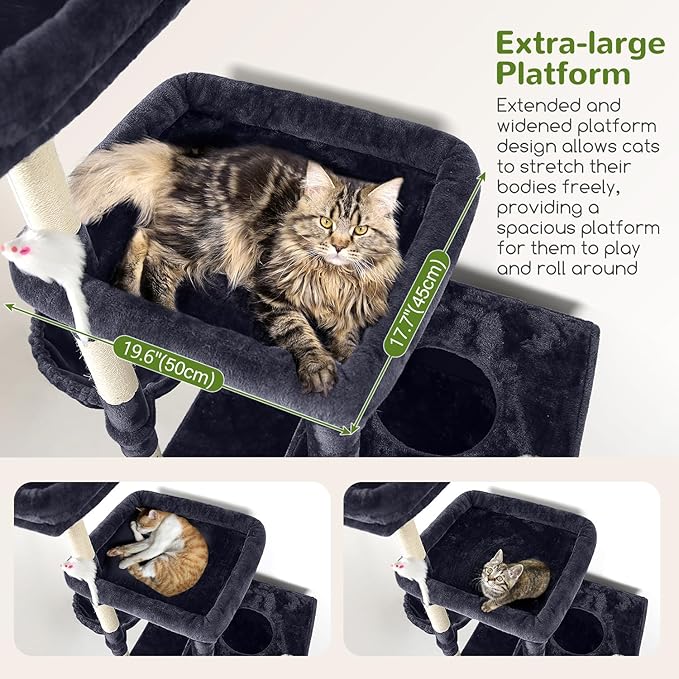 Globlazer Extra Large Cat Tower, 81-inch Tall Cat Tree for Big Cats 20 lbs, XXL Heavy Duty Cat Scratching Tower for Indoor Adult Cats with 3 Cat Condos, 8 Scratching Posts, F81, Dark Grey