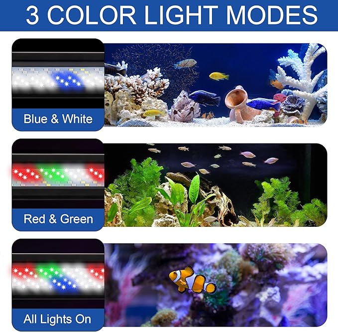 Led Aquarium Light, Full Spectrum Fish Tank Lights, 40 Gallon Freshwater Fishtank Hood Lighting for Grow Fish, Plants, Adjustable from 30 to 36 Inch
