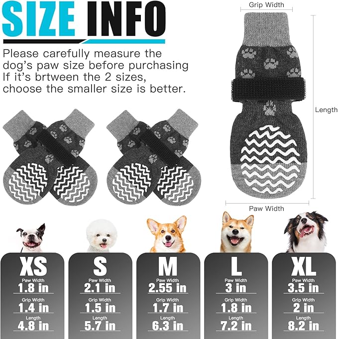 EXPAWLORER Anti Slip Dog Socks to Prevent Licking Paws, Dog Shoes for Hot Pavement, Dog Booties for Small Medium Large Senior Dogs, Traction Control Dog Boots & Paw Protectors for Hardwood Floors