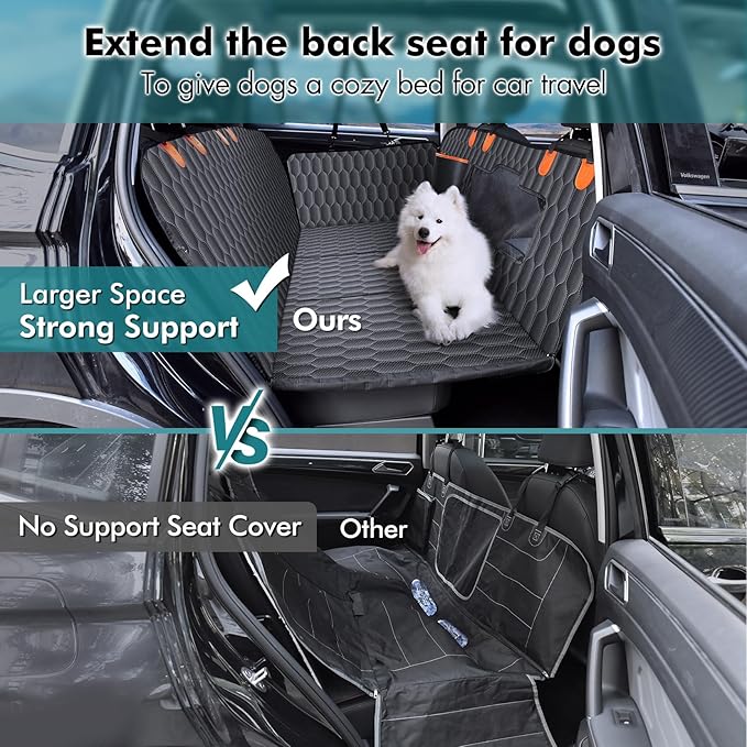 Back Seat Extender for Dogs-Supports 400lb,Hard Bottom Dog Car Seat Cover for Back Seat -Detachable,Scratch Proof Nonslip,Dog Hammock for Car,Truck with Anti-Slip Dispensing