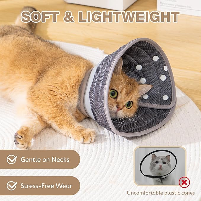 Avont Cat Cone Collar Soft to Stop Licking, Adjustable Foldable Lightweight Kitten Recovery Collar After Surgery for Small Dogs, Elizabeth Cone of Shame Alternative -Darkgrey(L)