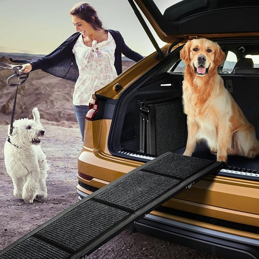 Dog Ramp for Car，63" x 17" Wide Folding Pet Ramp Dog Ramps for Medium & Large Dogs with Non-Slip Rug Surface ，Portable Dog Car Ramp for SUV Car & Truck, Outdoor Dog Ramp Up to 250 LBS