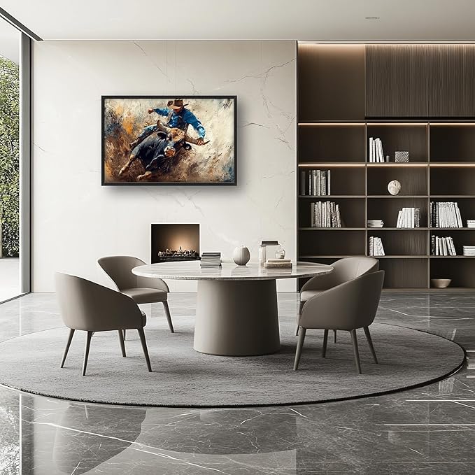 Framed Large Western Cowboy Wall Art, Oversized Rustic Cow Wall Decor for Living Room, Dusty Canvas Painting Pictures Vintage Artwork Home Decoration for Living Room Bedroom Office 36"x24"