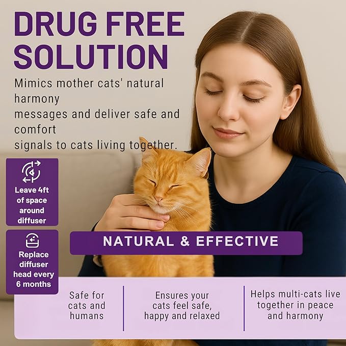 Cat Pheromones Calming Diffuser Cat Anxiety Relief Pheromones for Cats Promotes Well-Being & Comfort Cat Calming Diffuser with 2 Refills 60 Days Long Lasting Serenity