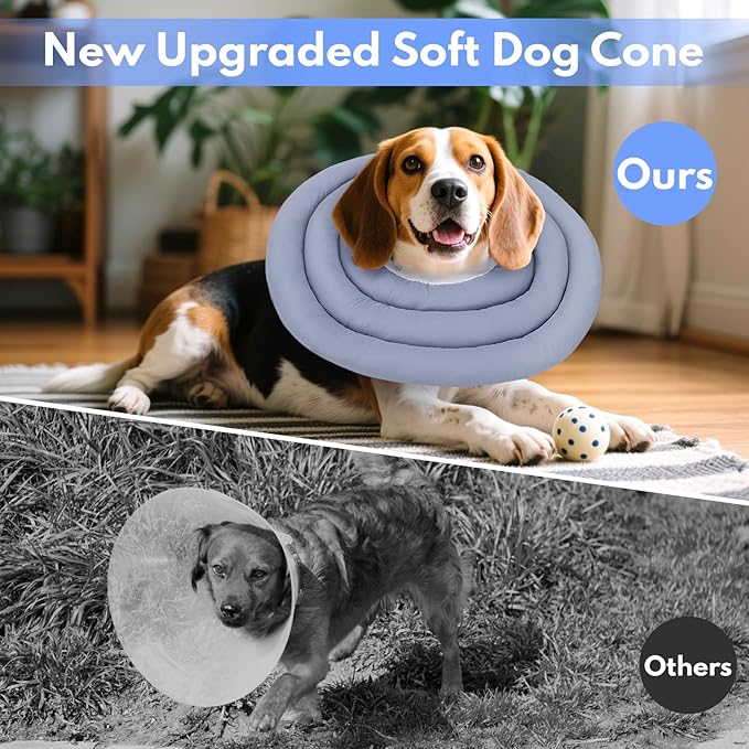 Dog Recovery Collar, Breathable Adjustable Soft Dog Cone, Waterproofing Cat Neck Cone, Pet Donut Collar After Surgery (Blue Gray, L)