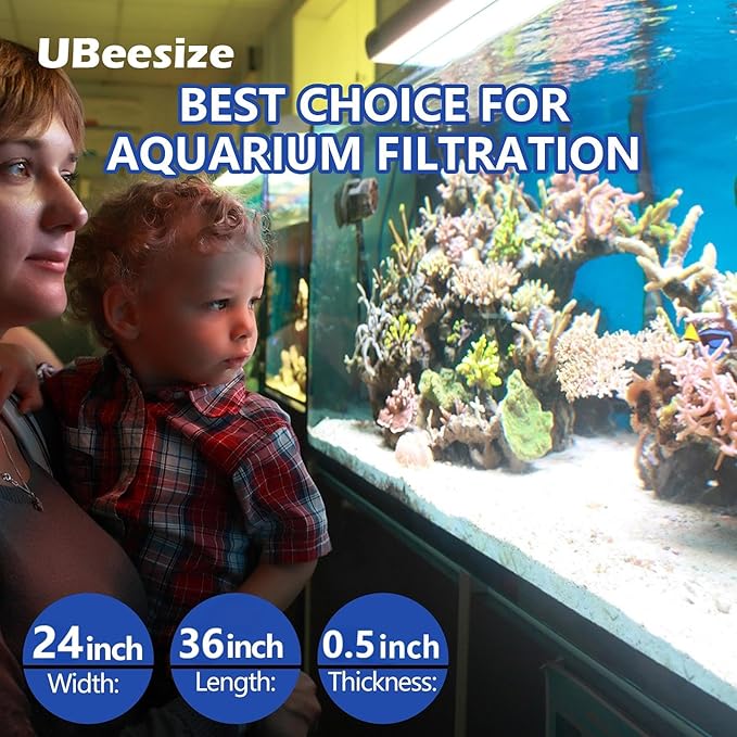 UBeesize Aquarium Filter Media Floss, 24" x 36" Pond Filters for Outdoor Ponds and Fish Tank, High Efficiency Aquarium Filter Material, No Dye and Reusable Filter Floss