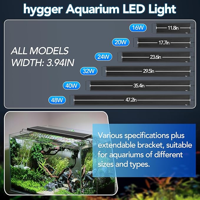 hygger Sun Moon LED Aquarium Light, Full Spectrum Fish Tank Light Day-Night Dual Timer, Adjustable 6 Timer 10 Brightness 8 Colors for Planted Freshwater Tank