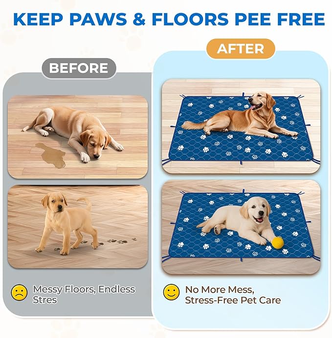 Fostanfly Washable Pee Pads for Dogs, 2 Pack Large 36"x48" Ultra-Absorbent and Leak-Proof Non-Slip Reusable Potty Training Pads for Dogs, Puppy & Cats of Add 8 Lanyards-Blue