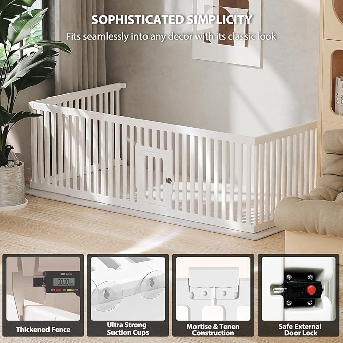 Dog Playpen with Door, 12 Panels Puppy Playpen, 25.6” H Dog Pen for Small Cats and Dogs, Pet Fence for Indoor & Outdoor, Non-Slip Pet Gate Made of Strong Plastic, White