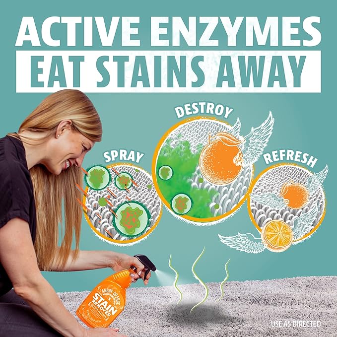 ANGRY ORANGE Pet Stain Remover Kit for Dog Urine - Enzyme Cleaner - Citrus - 32 oz + UV Flashlight