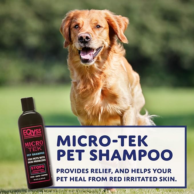 EQyss Micro-Tek Pet Shampoo - Stops Scratching, Itching, Biting, or Licking Hot Spots. Perfect for Pets with Skin Problems. 16 oz