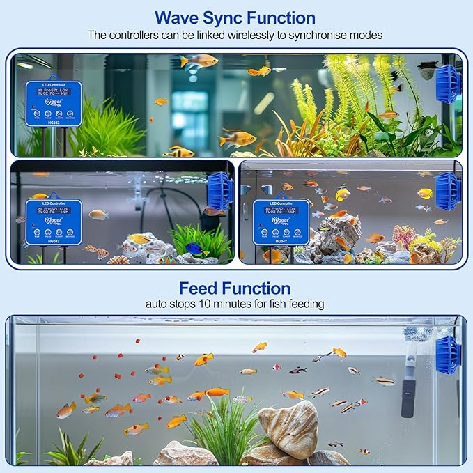 hygger Saltwater Aquarium Wave Maker with Controller, Adjustable Flow Magnetic DC 24V Powerhead Circulation Pump 6 Wave Modes for 30-90 Gallon Freshwater Coral Reef Tank 2100gph