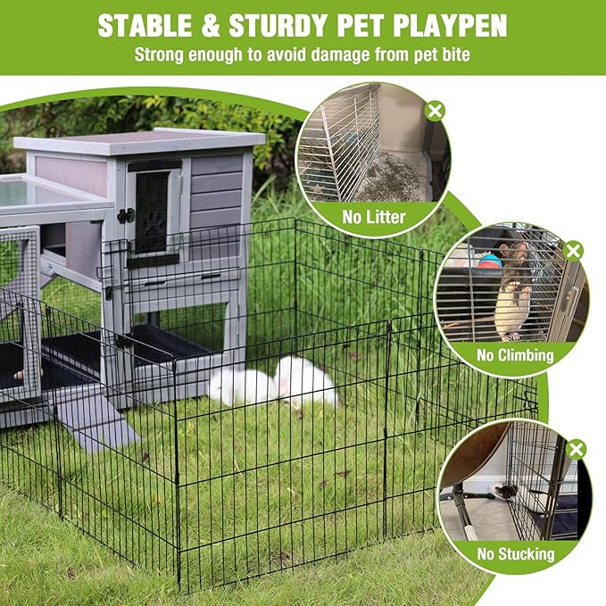 Bunny Playpen Indoor & Outdoor, Rabbit Playpen with Waterproof Liner, Extension Guinea Pig Cages for Small Animals (Playpen Only)