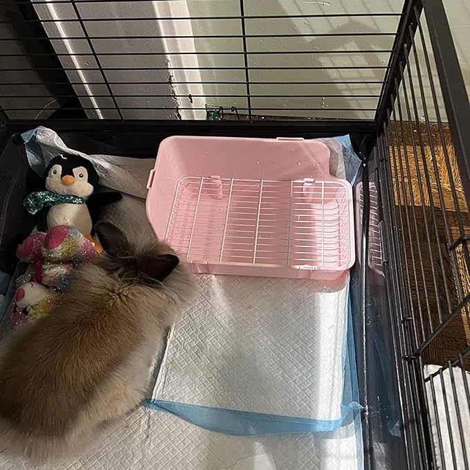 11Pcs Rabbit Litter Box Toilet,Bunny Corner Litter Bedding Plastic Square Grate Guinea Pig Bunny Ferret Hamster Hedgehog, Potty Trainer Bedding Box for Guinea Pig Ferret Hamster Hedgehog (Pink)