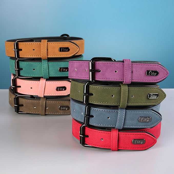 Didog Soft Padded PU Leather Dog Collar, Breathable and Adjustable Dog Collar for Large Dogs, Comfortable for Daily Walk, Purple, XL Fit Neck 17-21"(44-71 lbs)